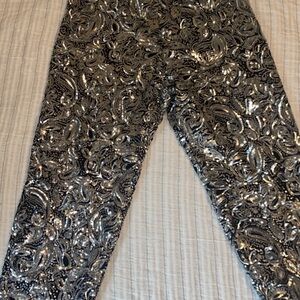 Anthropologie Silver Paisley Sequin pants